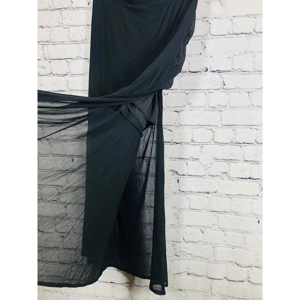 No One Cares Women’s Black Elastic Waist Rouge Drawstring Mesh Midi Skirt  L